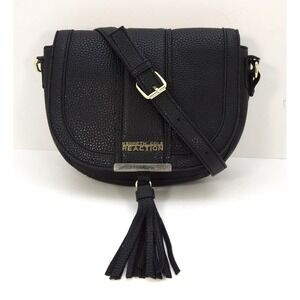 Kenneth Cole Reaction Norway Black Pebble Leather Crossbody Bag Tassel